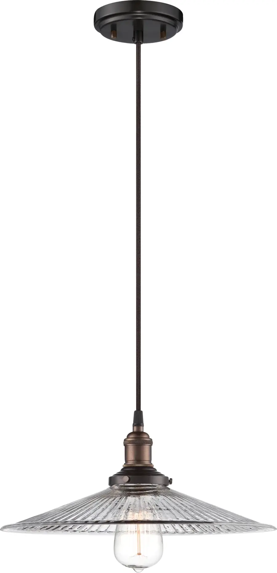 Vintage Clear Ribbed Glass Pendant Light - Image 1