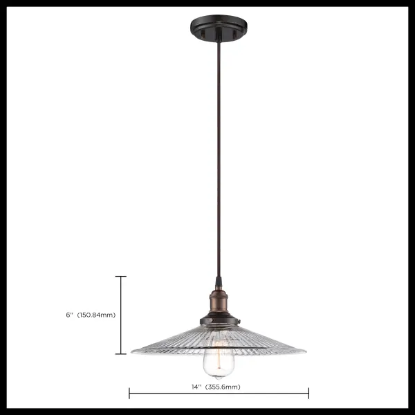 Vintage Clear Ribbed Glass Pendant Light - Image 2