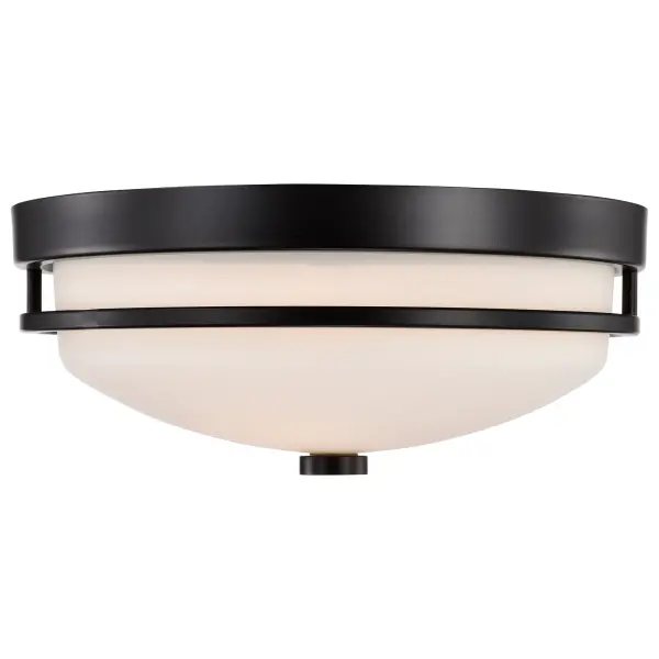 The Neval flush mount delivers contemporary elegance with its Sudbury bronze finish and satin white glass. Perfect for hallways, bedrooms, and foyers where ceiling clearance is limited. A budget-friendly option that doesn't sacrifice style. - alternate view