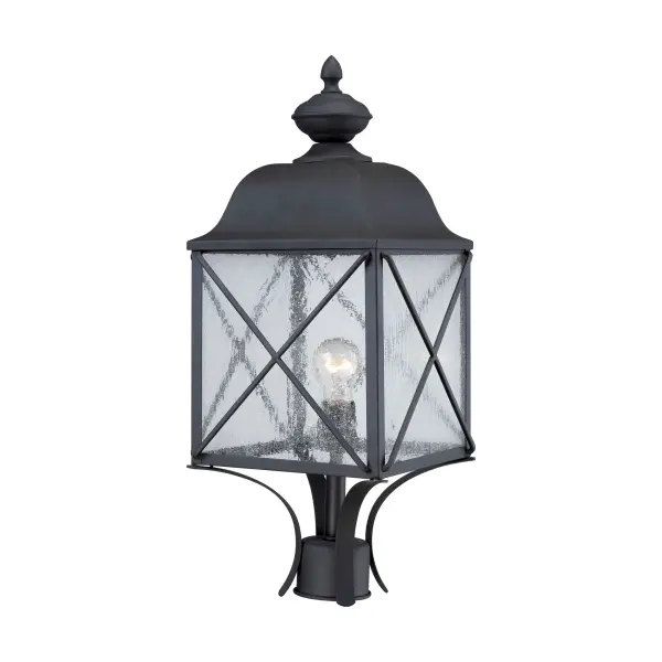 The Wingate outdoor post fixture combines traditional styling with durable construction, featuring clear seeded glass that creates beautiful light patterns. Perfect for illuminating pathways, driveways, and entryways with classic appeal.