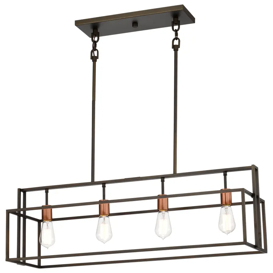 Lake 4-Light Island Pendant in Forest Bronze with Copper Accents - Image 2