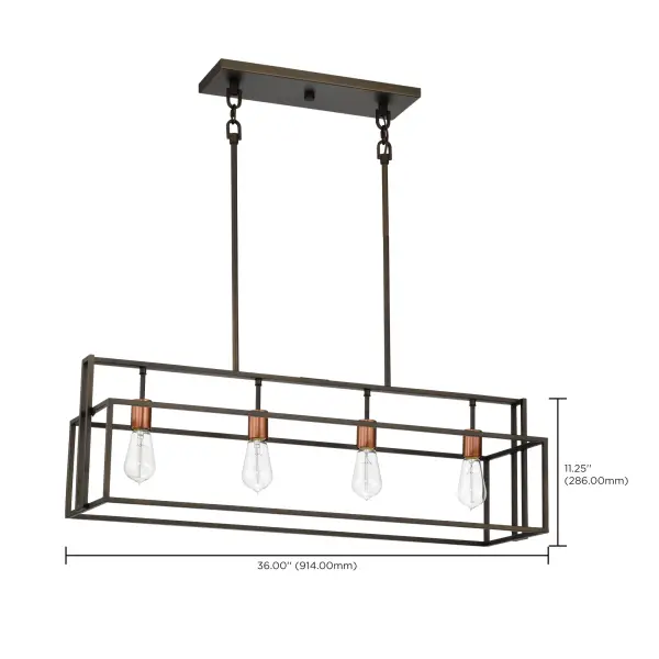 Lake 4-Light Island Pendant in Forest Bronze with Copper Accents - Image 13