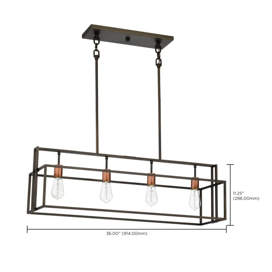Lake 4-Light Island Pendant in Forest Bronze with Copper Accents - Image 13