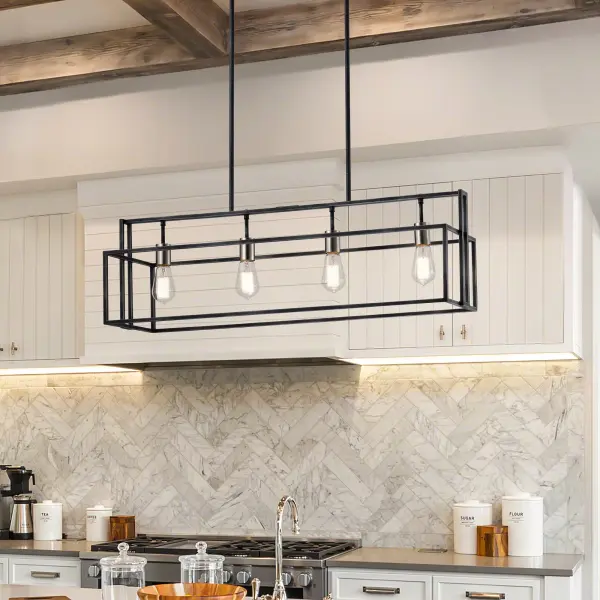 Lake 4-Light Island Pendant in Iron Black with Brushed Nickel - Image 14
