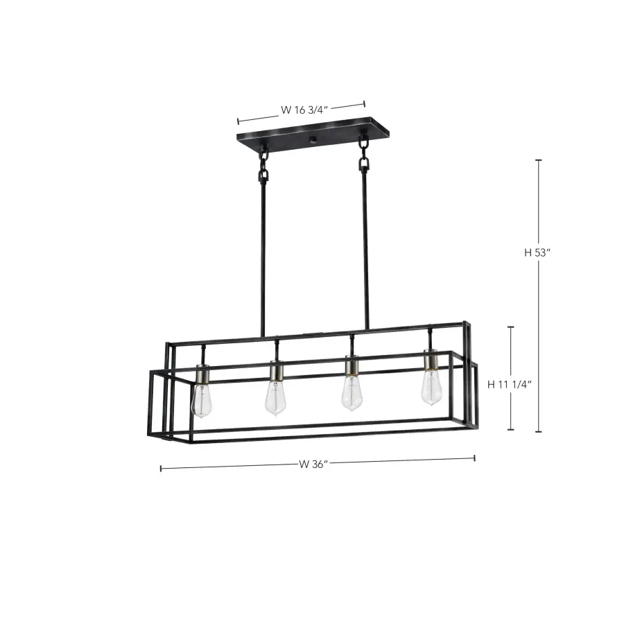 Lake 4-Light Island Pendant in Iron Black with Brushed Nickel - Image 15