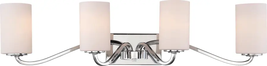 Willow 4-Light Vanity in Polished Nickel with White Glass - Image 1