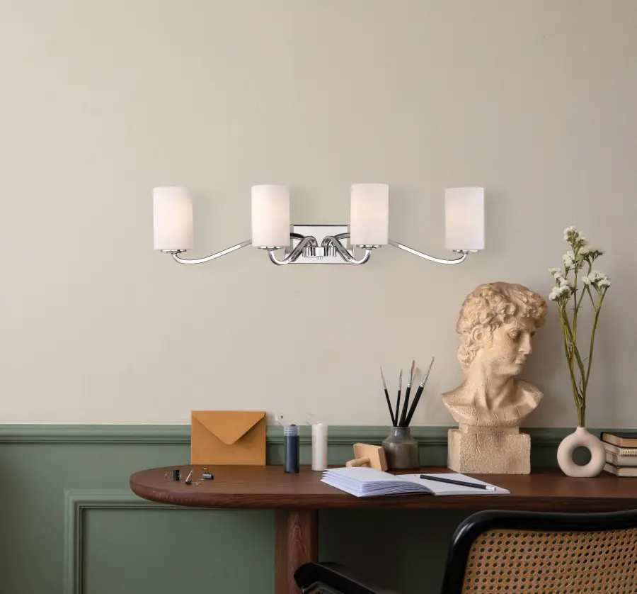 Willow 4-Light Vanity in Polished Nickel with White Glass - Image 2