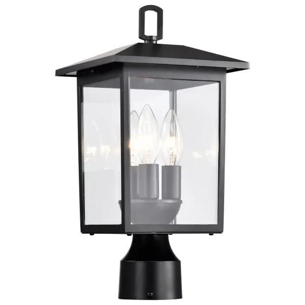 The Jamesport post light combines timeless design with modern durability. Its die-cast aluminum construction and matte black finish offer weather resistance, while large clear glass panels provide 360-degree illumination.