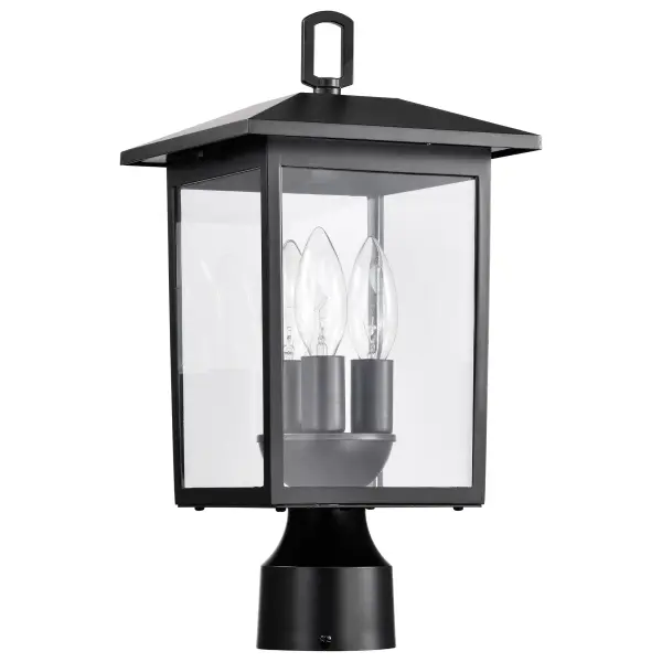 The Jamesport post light combines timeless design with modern durability. Its die-cast aluminum construction and matte black finish offer weather resistance, while large clear glass panels provide 360-degree illumination. - alternate view