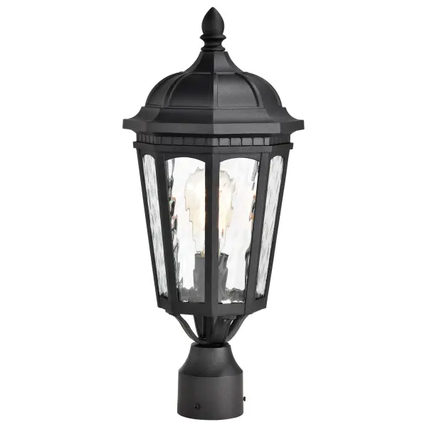 The East River post light combines old-world elegance with contemporary outdoor performance. Its rippling clear water glass creates beautiful light patterns while the matte black finish adds timeless sophistication to any exterior space.