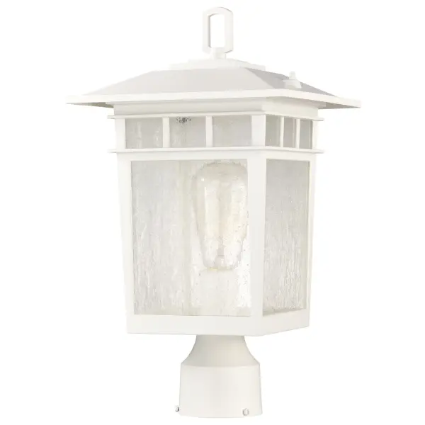 The Cove Neck post light combines classic craftsman details with modern versatility. Its die-cast aluminum construction and pristine white finish complement various home styles, while clear seeded glass creates beautiful ambient lighting. - alternate view