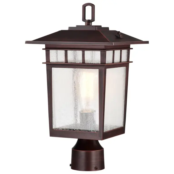 The Cove Neck post light combines classic craftsman design with modern versatility. Its die-cast aluminum construction and rustic bronze finish deliver durability and timeless style for various home exteriors.