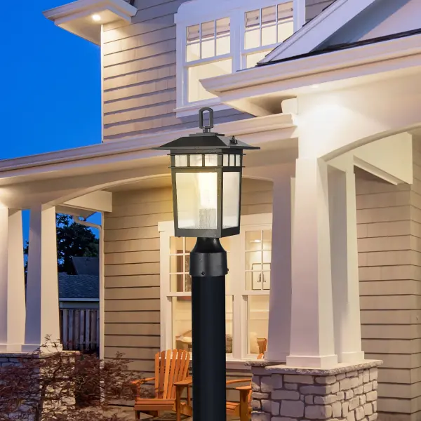 Cove Neck Outdoor Large Post Light - Textured Black with Clear Seeded Glass - Image 13