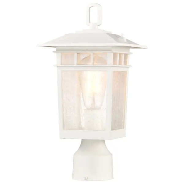 The Cove Neck post light combines classic craftsman details with modern versatility. Die-cast aluminum construction with pristine white finish pairs beautifully with clear seeded glass for 360-degree illumination.