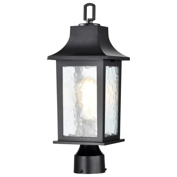 The Stillwell post light combines timeless lantern design with weather-resistant die-cast aluminum construction. Its water glass panels diffuse light beautifully while the matte black finish coordinates effortlessly with any exterior.