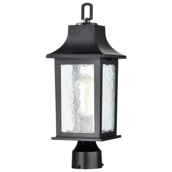 The Stillwell post light combines timeless lantern design with weather-resistant die-cast aluminum construction. Its water glass panels diffuse light beautifully while the matte black finish coordinates effortlessly with any exterior. - alternate view