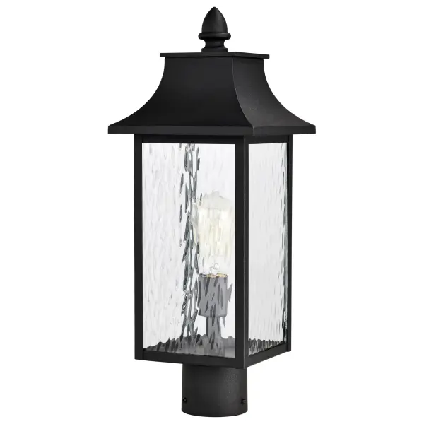 The Austen post light combines timeless design with modern versatility. Its matte black finish coordinates effortlessly with existing exteriors, while rippling water glass creates beautiful light diffusion and visual interest. - alternate view