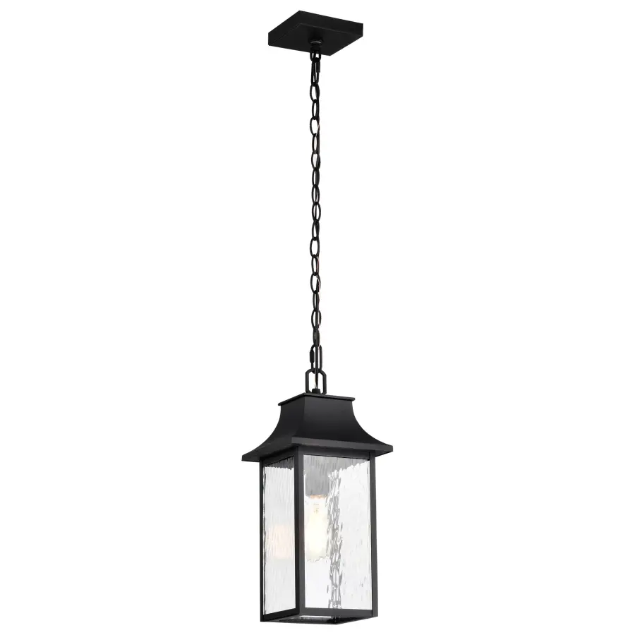 Austen Outdoor Hanging Light 17" - Matte Black with Clear Water Glass - Image 1