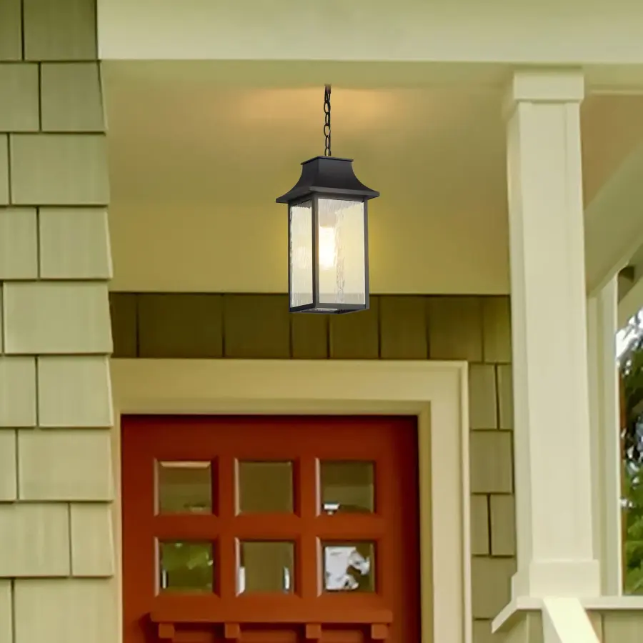 Austen Outdoor Hanging Light 17" - Matte Black with Clear Water Glass - Image 12