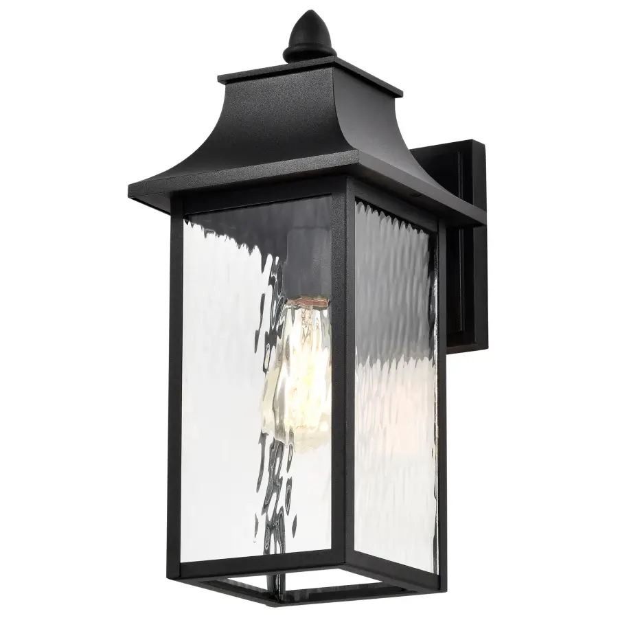 Austen Outdoor Large Wall Light - Matte Black with Clear Water Glass - Image 1