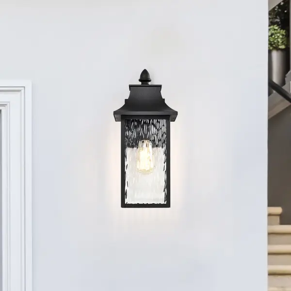 Austen Outdoor Large Wall Light - Matte Black with Clear Water Glass - Image 16