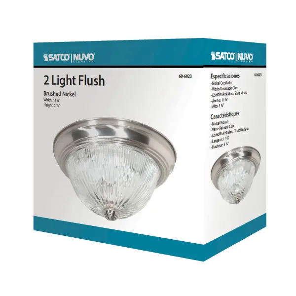 2-Light Flush Mount Ceiling Light with Clear Ribbed Glass - Image 3