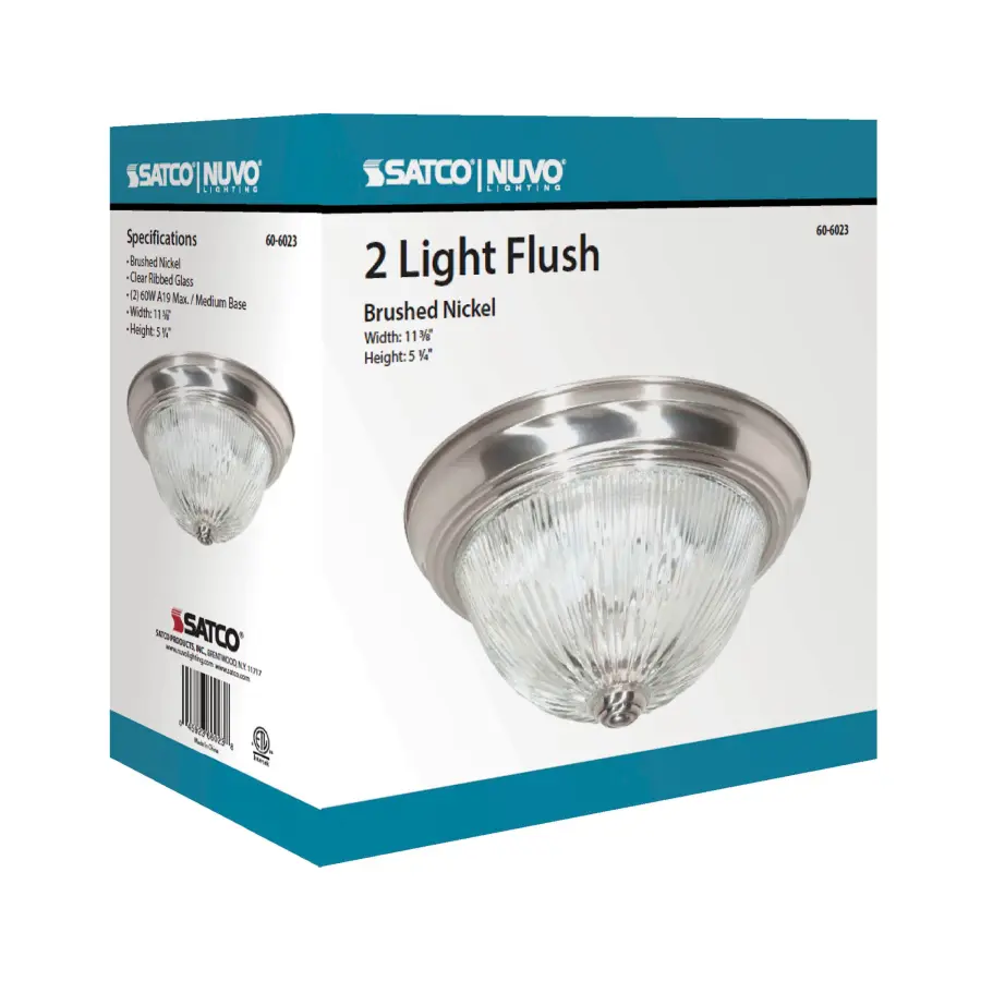 2-Light Flush Mount Ceiling Light with Clear Ribbed Glass - Image 4