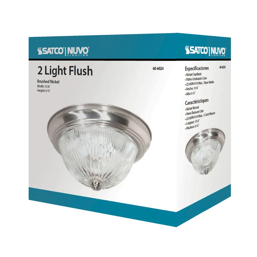 2-Light Flush Mount Ceiling Light with Clear Ribbed Glass - Image 3