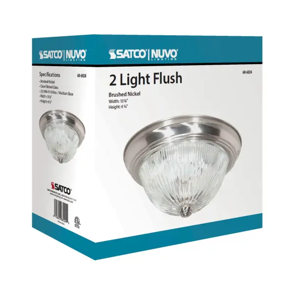2-Light Flush Mount Ceiling Light with Clear Ribbed Glass - Image 4