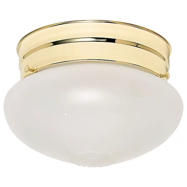 This 6-inch frosted grape mushroom flush mount delivers traditional styling in a compact footprint. The brass finish and frosted glass shade create warm, diffused lighting ideal for smaller spaces and utility areas.