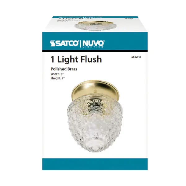 A petite 6-inch flush mount ceiling fixture featuring charming pineapple-textured clear glass and brass finish. Perfect for small spaces requiring functional lighting with traditional character. - alternate view