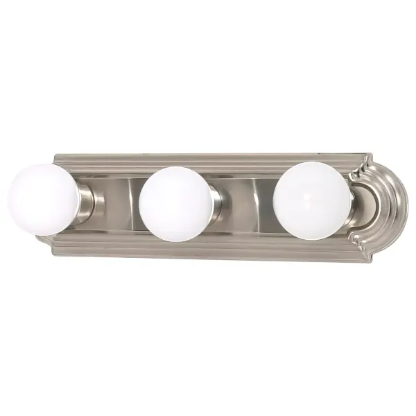 This 18-inch vanity light offers practical illumination for smaller bathrooms and powder rooms. The racetrack-style design provides even lighting across the mirror, while the nickel finish coordinates with most fixtures.
