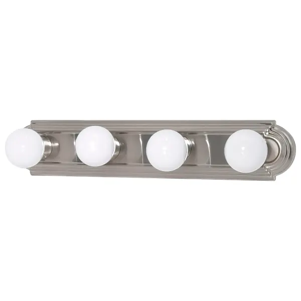 This 24-inch vanity light combines timeless racetrack styling with a neutral nickel finish, making it ideal for bathroom updates. Four lights provide ample illumination for grooming tasks at an accessible price point.