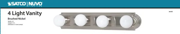 This 24-inch vanity light combines timeless racetrack styling with a neutral nickel finish, making it ideal for bathroom updates. Four lights provide ample illumination for grooming tasks at an accessible price point. - alternate view