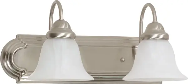 The Ballerina vanity light combines timeless design with practical illumination. Its alabaster glass bell shades provide soft, diffused lighting ideal for bathroom tasks, while the nickel finish adds a refined touch.