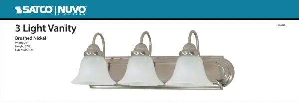 The Ballerina vanity light combines timeless design with practical illumination. Three alabaster glass bell shades provide soft, diffused light ideal for grooming tasks, while the nickel finish adds a refined touch to any bathroom. - alternate view