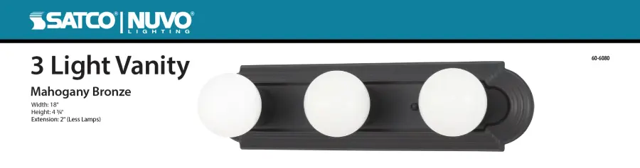 3-Light Vanity Light - 18 Inch Racetrack Style - Image 2