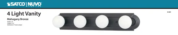 This 24-inch vanity light delivers practical illumination with traditional styling. Four lights provide even coverage for bathroom mirrors, while the bronze finish adds warmth to any space. - alternate view