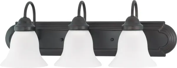 The Ballerina vanity light delivers reliable bathroom lighting with frosted white glass shades that provide soft, flattering illumination. Its 24-inch width makes it ideal for standard vanities and powder rooms.