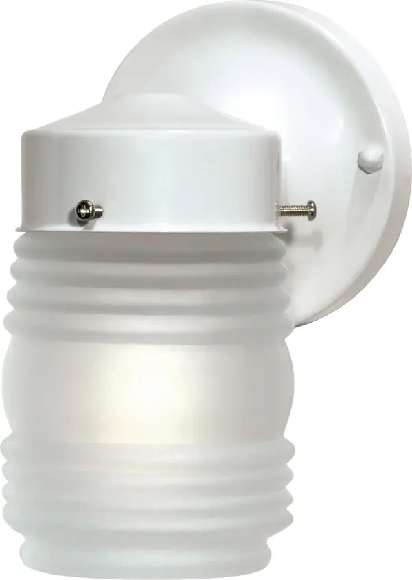 This compact 6-inch porch light combines rustic farmhouse charm with practical outdoor lighting. The frosted mason jar shade diffuses light beautifully while the white finish complements various exterior styles.