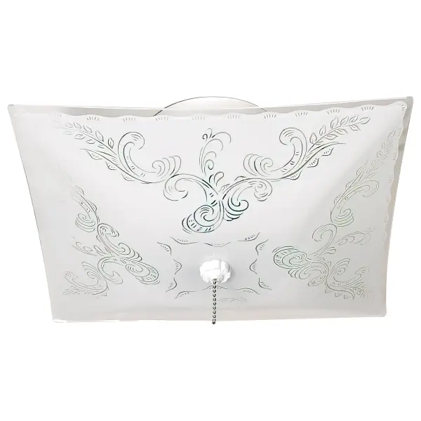 A budget-friendly 12-inch flush mount featuring traditional floral glass detailing and pull chain operation. Ideal for smaller spaces requiring simple, functional lighting with vintage charm.