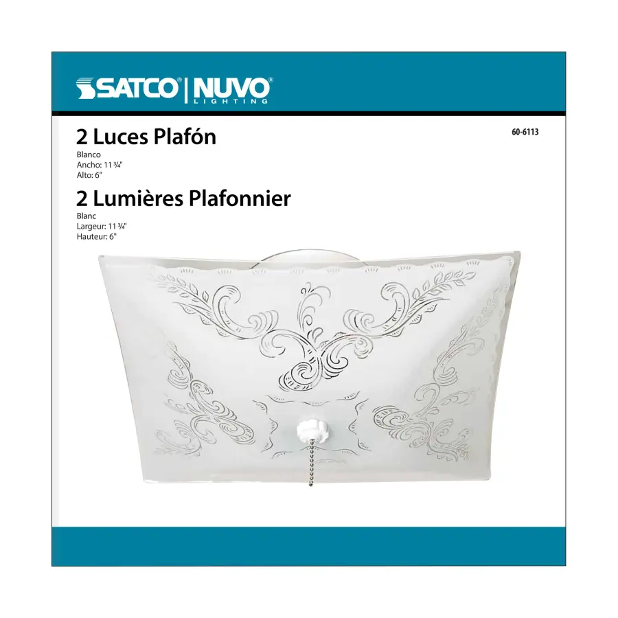 Square Floral Flush Mount Ceiling Light with Pull Chain - Image 3