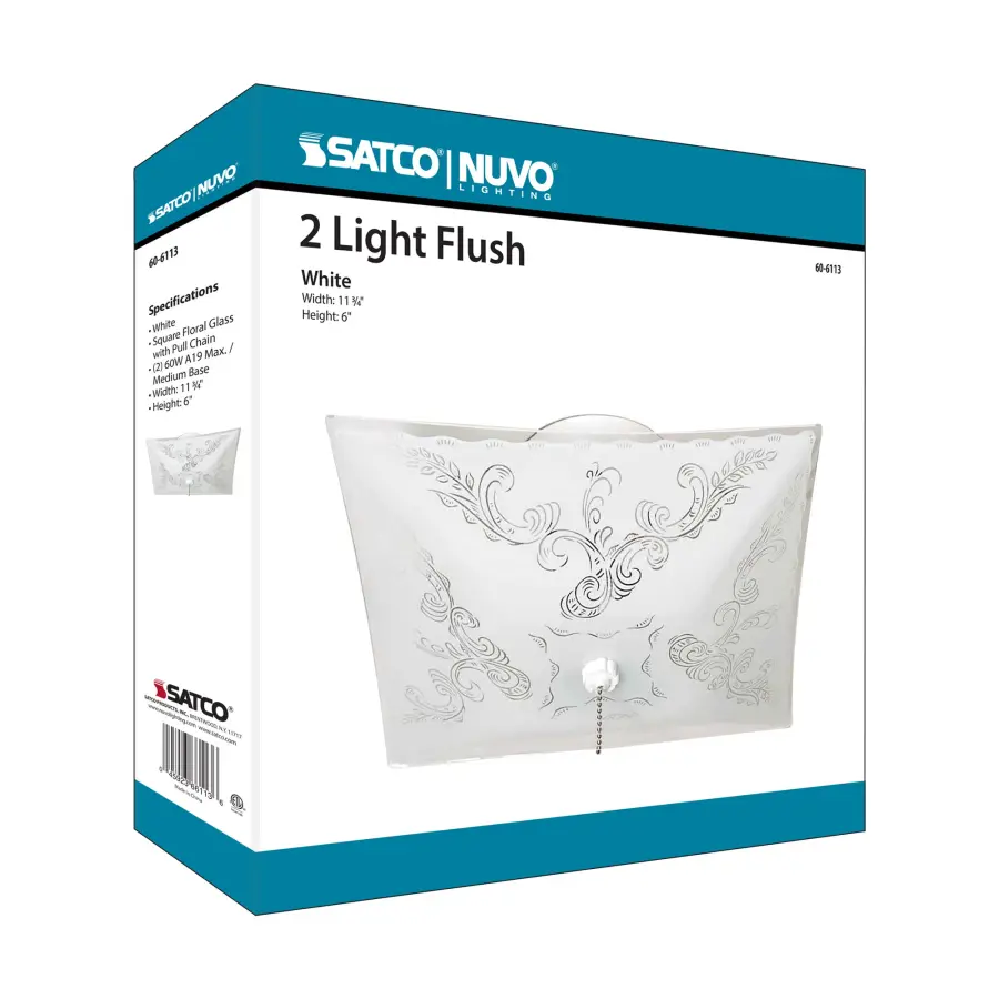 Square Floral Flush Mount Ceiling Light with Pull Chain - Image 7