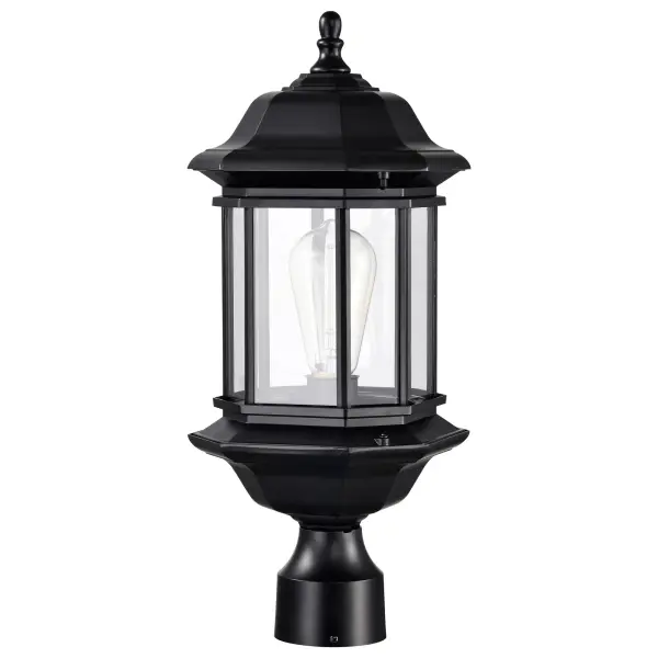 The Hopkins Post Light combines timeless Tudor design with modern durability. Its die-cast aluminum construction and matte black finish create rich depth, while clear glass panels beautifully showcase vintage filament bulbs. - alternate view