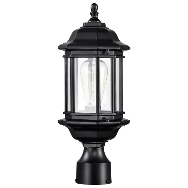 The Hopkins Post Light combines timeless Tudor design with modern durability. Its die-cast aluminum construction and matte black finish create rich depth, while clear glass panels beautifully showcase vintage filament bulbs. - alternate view
