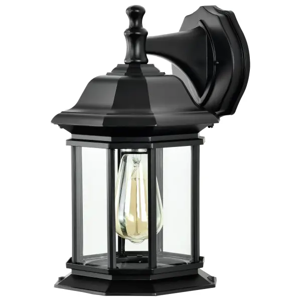 The Hopkins 13" wall light combines Tudor-inspired design with modern durability. Its die-cast aluminum construction and clear glass panels create timeless curb appeal, while the matte black finish adds contemporary sophistication. - alternate view