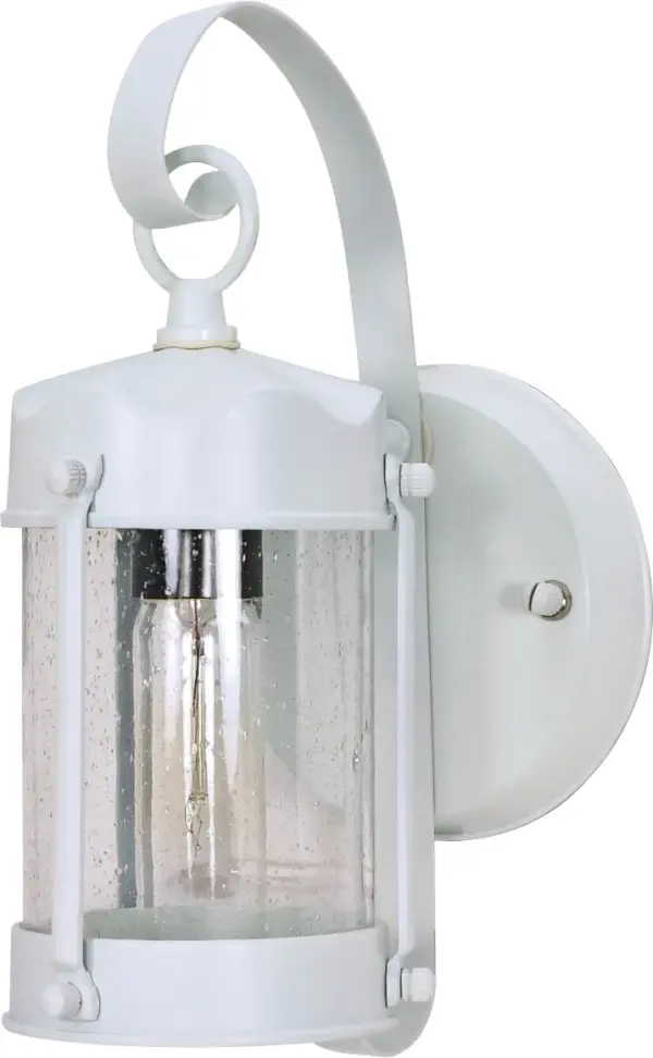 The Piper Wall Lantern delivers classic styling with clear seed glass at an exceptional value. Its clean white finish and compact 11-inch size make it versatile for various exterior applications.
