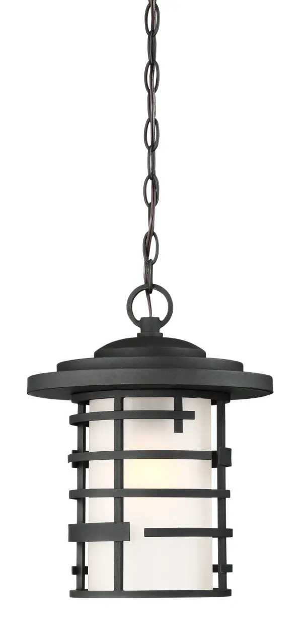 The Lansing hanging lantern combines traditional lantern styling with contemporary clean lines and durable steel construction. Perfect for covered outdoor spaces, it features etched glass for soft illumination.