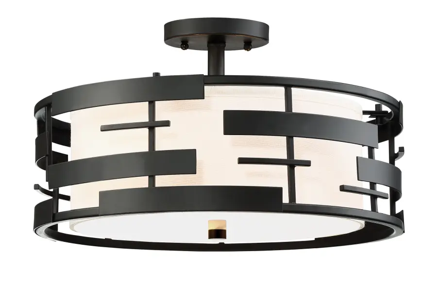 Lansing 3-Light Semi-Flush Mount with White Fabric Shade - Image 1