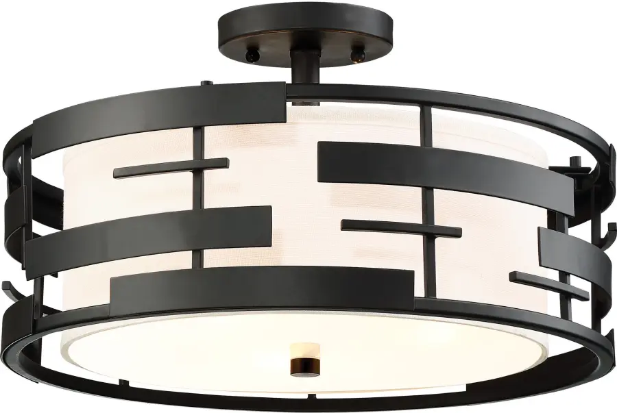 Lansing 3-Light Semi-Flush Mount with White Fabric Shade - Image 2